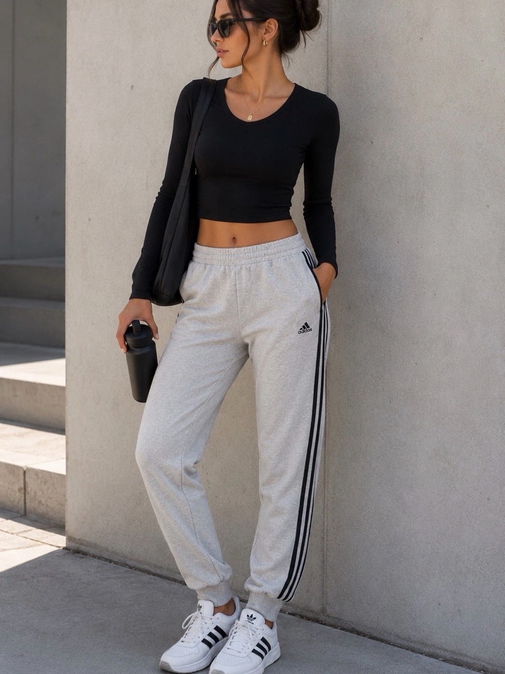 Adidas Grey Fleece Jogger 3 Stripe Women's  Athleisure Lounge Sweatpants Size L
